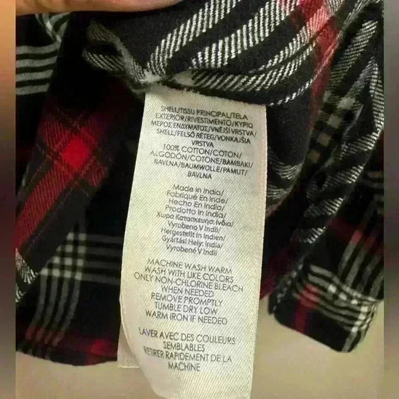 Chaps black red white plaid zip up flannel shirt jacket shacket size XL petite - Picture 4 of 10